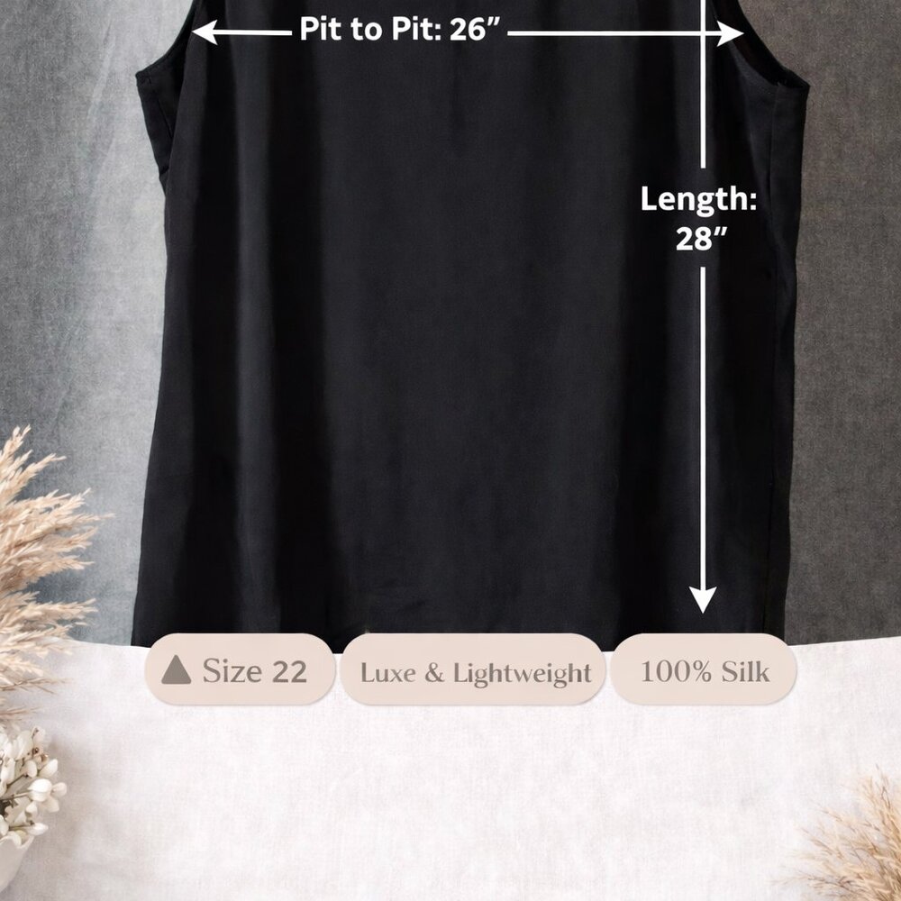 Kate Hill Woman Black 100% Silk Cami Tank Top Size 22 Classic Sleeveless Blouse - Picture 2 of 5